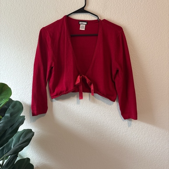 Red Cropped Cardigan with Tie Front - Picture 1 of 5